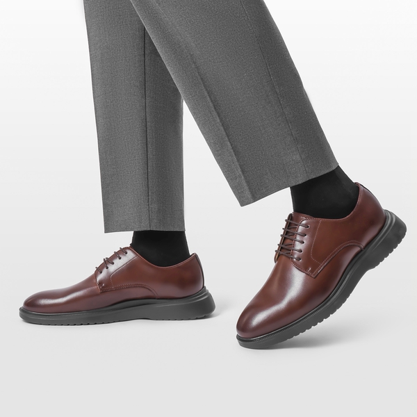 [MaxFlex Ease Polish] Men's Plain-Toe Lightweight Oxford Shoes - DARK BROWN - 7
